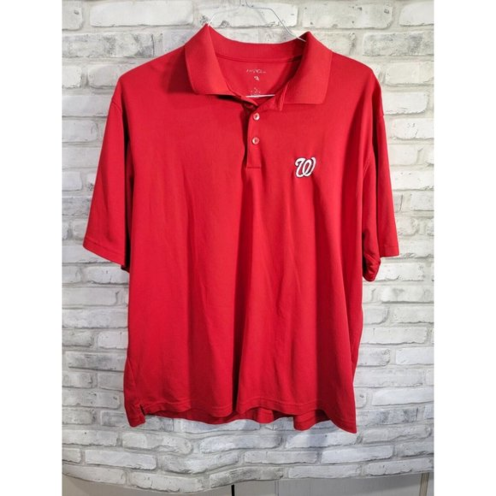 Washington Nationals MLB Men Size XL Red Short Sleeve Polo Antigua Embroidered